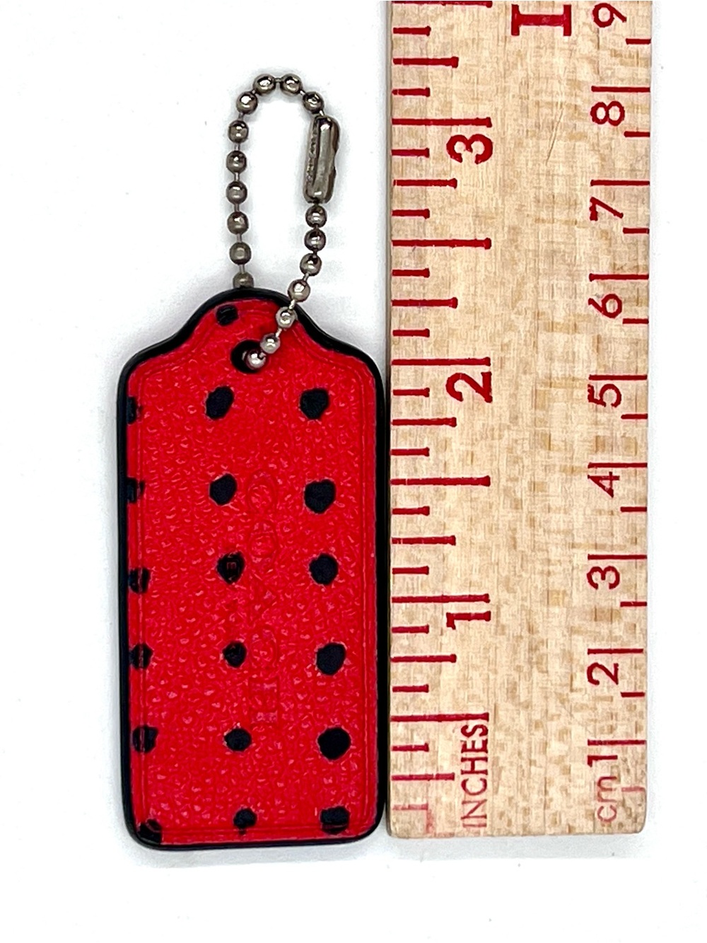 Coach Red Black Polka Dot Leather Hangtag Bag Charm Key Fob Rare Replacement - Picture 9 of 11